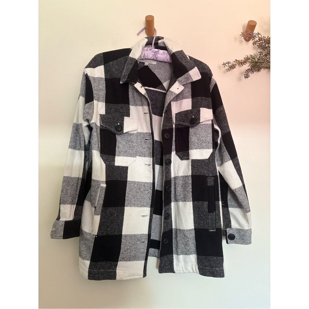 Buffalo Oversized Plaid Shacket Jacket Black White Size XS